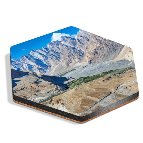 Hexagon mdf coaster mountains - hexagon,